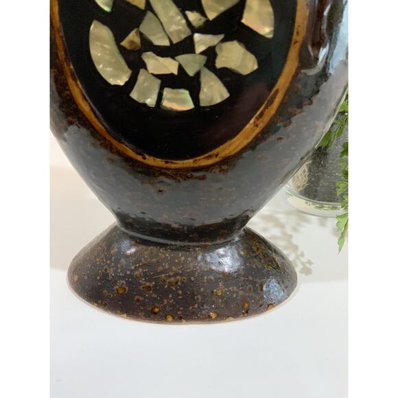 Feng Shui Pillar Candle Holder Wrought Iron Poured Glaze Abalone Shell Inlay - Picture 7 of 8